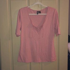 Pink ribbed short sleeve top